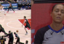Árbitra de la NBA choca con un camarógrafo en pleno partido y cae a la duela aturdida tras golpearse la cabeza