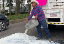 Productores protestan y derraman leche descompuesta en Veracruz; reclaman haber sido eliminados de programa del Bienestar